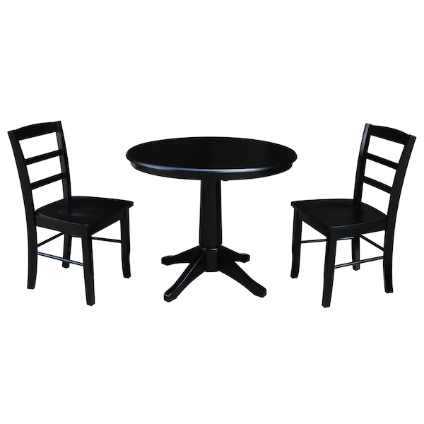 International Concepts Round 36 in Round Top Pedestal Table, with 2 Madrid Chairs, Black, 36 in W, 36 in L, 28.9 in H K46-36RT-27B-C2-2 - main